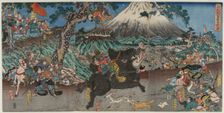 Picture of Minamoto no Yoritomo's Hunt on the Slopes of Mount Fuji, mid 1840s. Creator: Utagawa (Ichihosai) Yoshifuji (Japanese, 1828-1887)