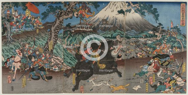 Picture of Minamoto no Yoritomo's Hunt on the Slopes of Mount Fuji, mid 1840s. Creator: Utagawa (Ichihosai) Yoshifuji (Japanese, 1828-1887).