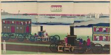 Picture of Steam Locomotives Traveling (Jokisha rikudo tsuko no zu), 1870. Creator: Utagawa Yoshitora