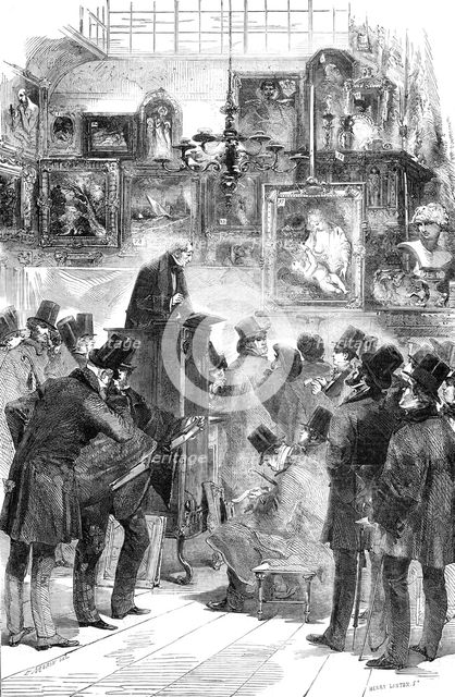 Picture Sale at Messrs. Christie and Manson's, King-Street, St. James's, 1856.  Creator: Henry Duff Linton.
