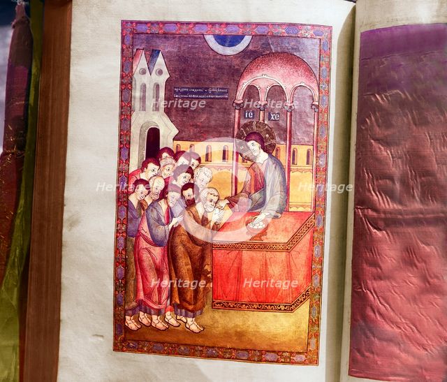 Pictures from the 1603 Gospel, sacristy of the Ipatievsky Monastery, Kostroma, 1911. Creator: Sergey Mikhaylovich Prokudin-Gorsky.