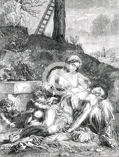 Pictures from the late King of Holland's Collection - Dead Christ, painted by Caracci, 1850. Creator: Unknown.