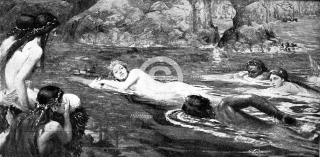 Pictures from the New Gallery: A Race: Mermaids and Tritons - C. Smithers, 1895. Creator: George Meisenbach.