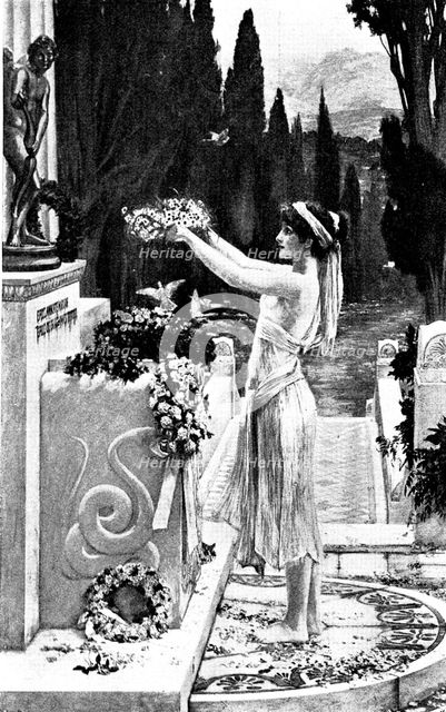 Pictures from the New Gallery: Her First Offering - Herbert Schmalz, 1895. Creator: George Meisenbach.