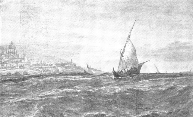 Pictures from the Royal Academy: Entrance to the Harbour of Genoa - E. Hayes, 1895. Creator: George Meisenbach.