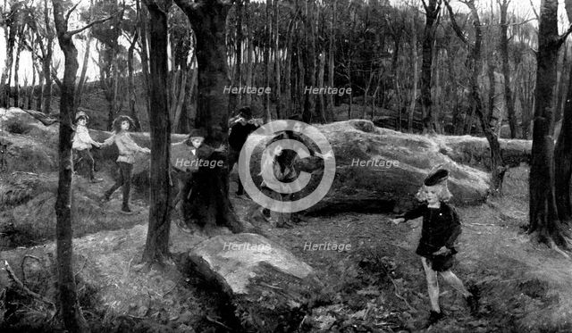 Pictures from the Royal Academy: Hop-O'-My-Thumb guided his brothers safely..." - Eliz. Forbes, 1898 Creator: Unknown.