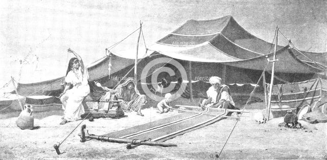 Pictures from the Royal Academy: Spinners and Weavers - F. Goodall, R.A., 1895. Creator: George Meisenbach.