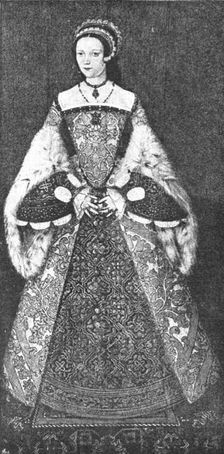 'Pictures from the Tudor Exhibition; Queen Catherine Parr, painted by Hans Holbein c.1530. 1890. Creator: Unknown