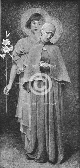 ''Pictures of the Year - V. "Hail, Mary !" after Mrs Marianne Stokes', 1891. Creator: Unknown.