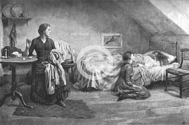 ''Pictures of the Year- VII, "Widowed and Fatherless"', 1888. Creator: Thomas Benjamin Kennington.