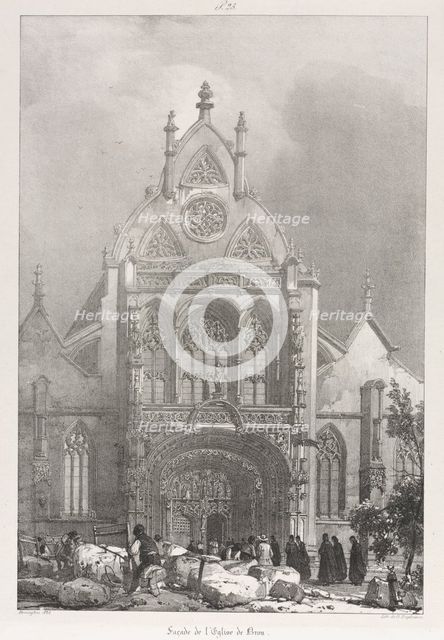 Picturesque and Romantic Trips in Old France, Franche-Compté: Front of the Church at Brou , 1825. Creator: Richard Parkes Bonington (British, 1802-1828).