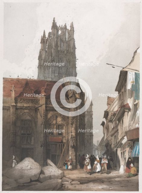 Picturesque Architecture in Paris, Ghent, Antwerp, Rouen: St. Laurent, Rouen, France, 1839. Creator: Thomas Shotter Boys (British, 1803-1874).