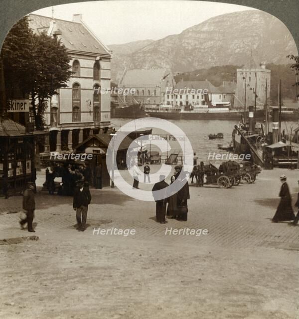 'Picturesque old fortress (Bergenhus), from a square in modern town, Bergen, Norway', 1905. Creator: Unknown.