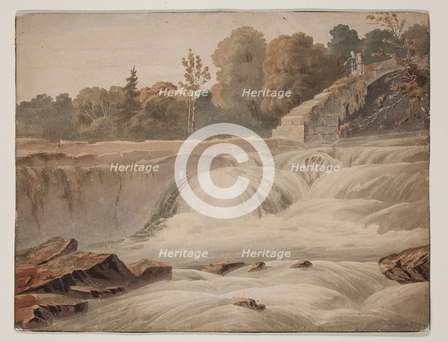 Picturesque Landscape with Waterfall, 1810-1830. Creator: T Curtiss.