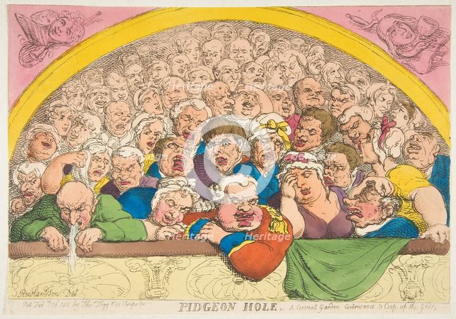 Pidgeon Hole. A Convent Garden Contrivance to Coop up the Gods, February 20, 1811. Creator: Thomas Rowlandson.