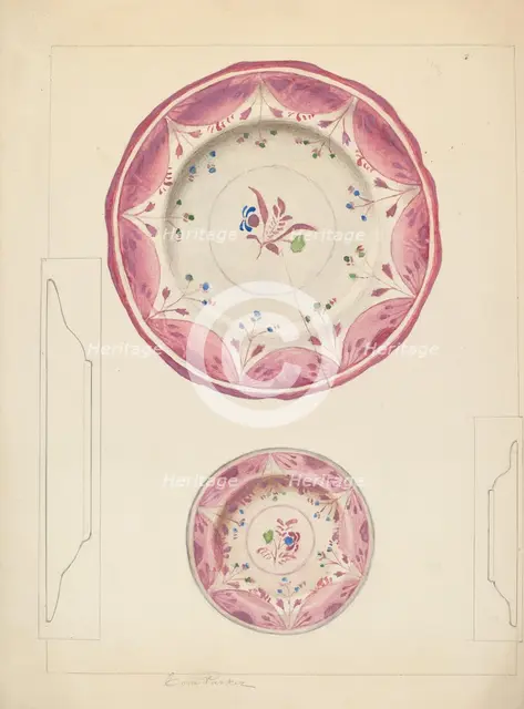 Pie Plate and Cup Plate, c. 1938. Creator: Cora Parker.