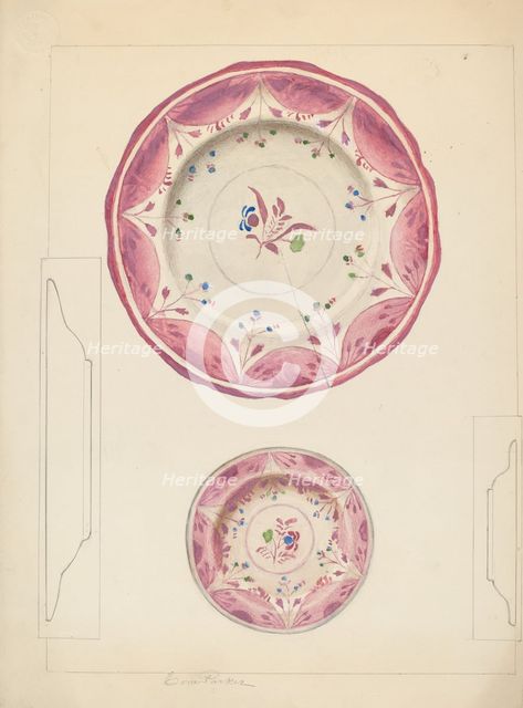 Pie Plate and Cup Plate, c. 1938. Creator: Cora Parker.