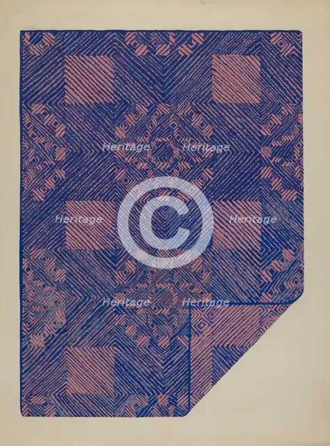 Piece of a Coverlet - Cobalt Blue & Rose, c. 1936. Creator: Katherine Hastings.