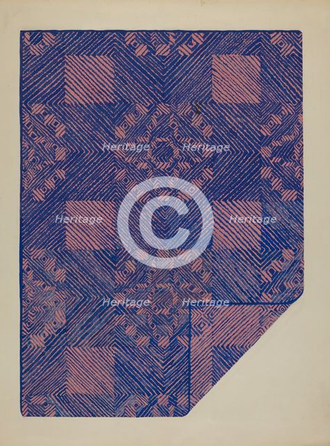 Piece of a Coverlet - Cobalt Blue & Rose, c. 1936. Creator: Katherine Hastings.