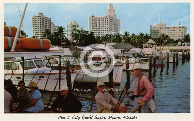 Pier 5, City Yacht Basin, Miami, Florida, USA, 1954. Artist: Unknown