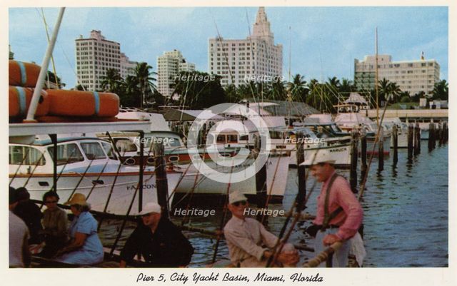 Pier 5, City Yacht Basin, Miami, Florida, USA, 1954. Artist: Unknown