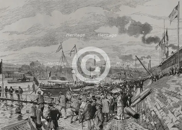 Pier at Pont d'Iéna (Jena Bridge) during nautical experiments, Universal Exhibition of Paris, 1878. Creator: Tomás Carlos Capuz.