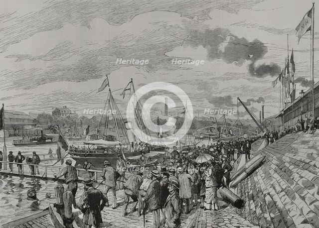 Pier at Pont d'Iéna (Jena Bridge) during nautical experiments, Universal Exhibition of Paris, 1878. Creator: Tomás Carlos Capuz.