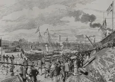 Pier at Pont d'Iéna (Jena Bridge) during nautical experiments, Universal Exhibition of Paris, 1878. Creator: Tomás Carlos Capuz