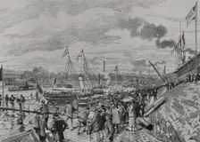 Pier at Pont d'Iéna (Jena Bridge) during nautical experiments, Universal Exhibition of Paris, 1878. Creator: Tomás Carlos Capuz