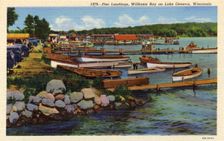 Pier landings, Williams Bay on Lake Geneva, Wisconsin, USA, 1940