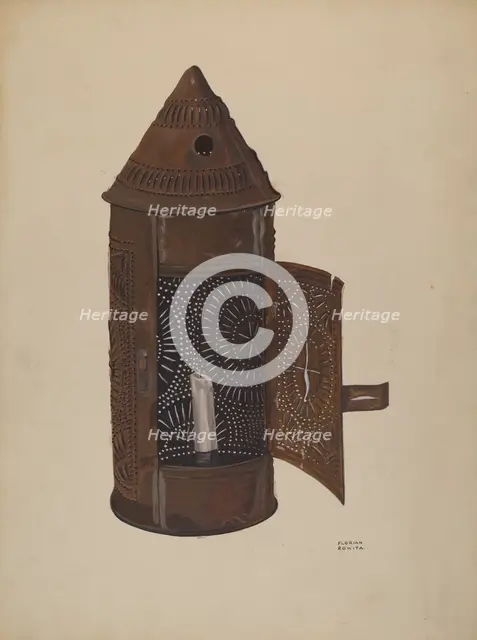 Pierced Iron Lantern, c. 1936. Creator: Florian Rokita.