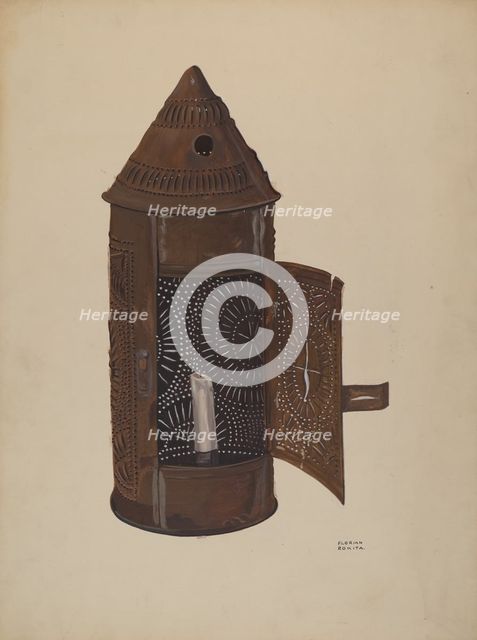 Pierced Iron Lantern, c. 1936. Creator: Florian Rokita.