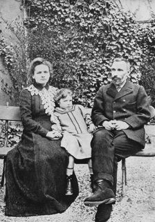 Pierre and Marie Curie, French scientists, with their daughter Irene, 1904