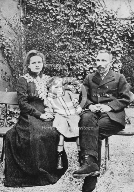 Pierre and Marie Curie, French scientists, with their daughter Irene, 1904. Artist: Unknown