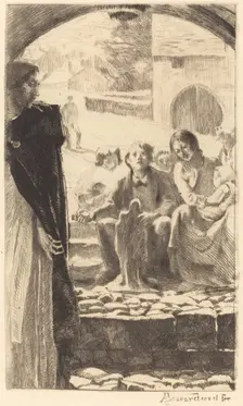Pierre Copies the Virgin from the Portal of the Church of Marly (Pierre Copie la Vierge..., 1885. Creator: Paul Albert Besnard