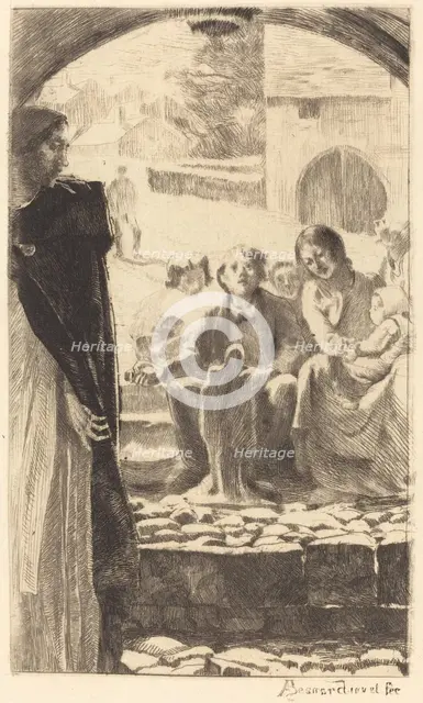 Pierre Copies the Virgin from the Portal of the Church of Marly (Pierre Copie la Vierge..., 1885. Creator: Paul Albert Besnard.