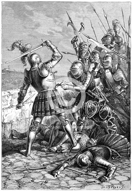 Pierre du Terrail defending the bridge at Garigliano, Italy, 1898. Artist: Barbant