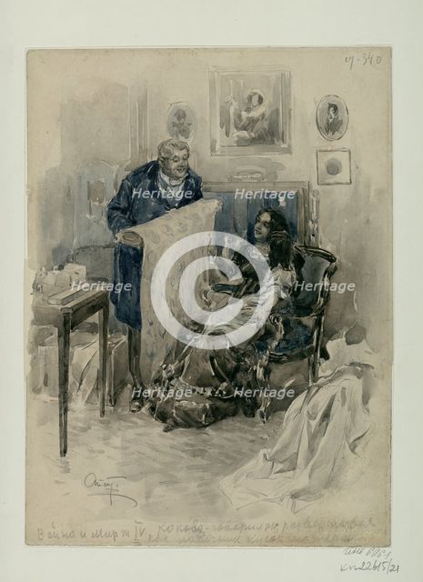 Pierre in the family. Epilogue. Illustration for the novel War and Peace by Leo Tolstoy, 1911-1912. Creator: Apsit, Alexander Petrovich (1880-1944).