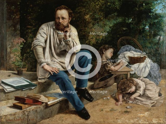Pierre-Joseph Proudhon et ses enfants en 1853, 1865. Creator: Gustave Courbet.