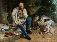 Pierre-Joseph Proudhon et ses enfants en 1853, 1865. Creator: Gustave Courbet