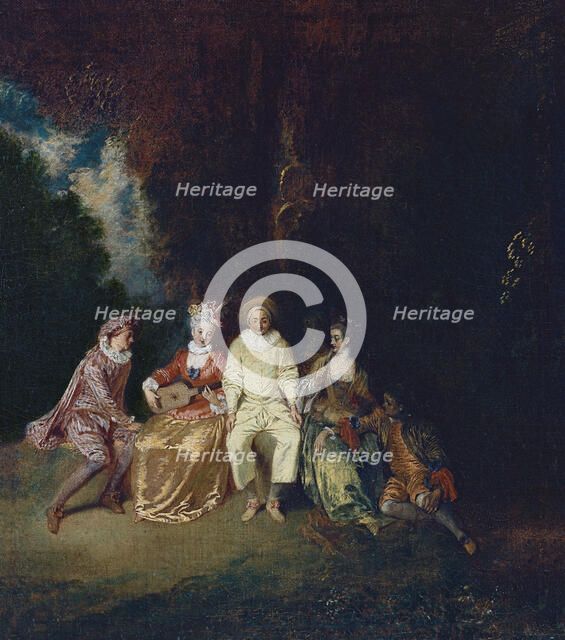 Pierrot Content, ca 1712. Artist: Watteau, Jean Antoine (1684-1721)