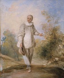 Pierrot standing, in a landscape. Creator: Ecole Francaise