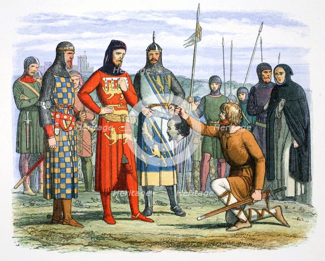 Piers Gaveston's head shown to the Earl of Lancaster, 1312 (1864).  Creator: James William Edmund Doyle.