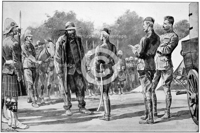 Piet Cronje, Boer leader and soldier, surrendering to Lord Roberts, Paardeberg, 1900. Artist: Richard Caton Woodville II