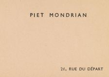 Piet Mondrian, calling card, ca. 1919-38. Creator: Anon