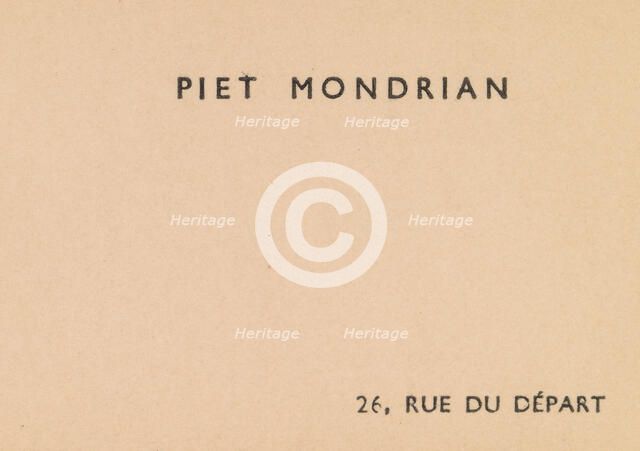 Piet Mondrian, calling card, ca. 1919-38. Creator: Anon.