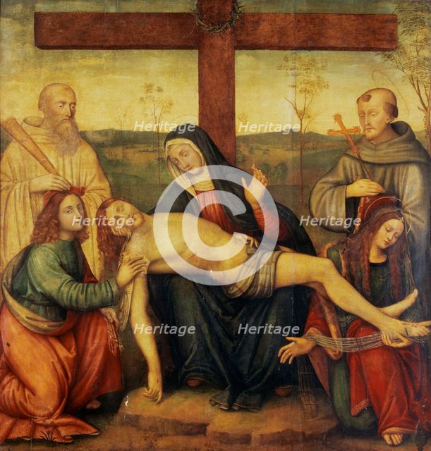 Pieta with Saint Benedict, Saint Francis, Saint John and Saint...c1500-1525. Creator: Raffaellino del Garbo.