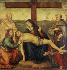 Pieta with Saint Benedict, Saint Francis, Saint John and Saint...c1500-1525. Creator: Raffaellino del Garbo