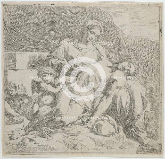 Pietà, the dead Christ supported by the Virgin, putti at the left, ca. 1633-46. Creator: Joost de Pape.