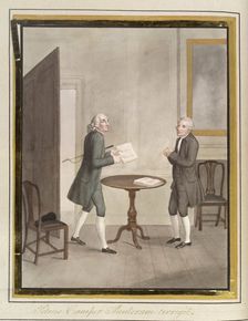 Pieter Camper correcting John Hunter's paper on the hawk, 1822. Creator: Jesse Foot
